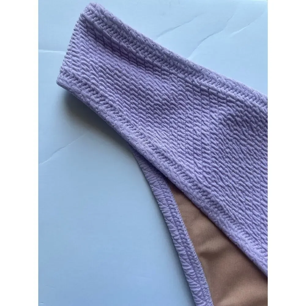 5/$25 J. Crew Textured Curved-Waist Cheeky Bikini Bottoms Lavender XL New - Picture 3 of 6